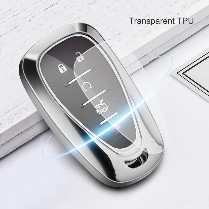 ELOHEI for Chevy Key Fob Cover Case Shell Cover TPU Protector Holder for Chevrolet 2020 2019 2018 2017 2016 Chevy Malibu Camaro Cruze Traverse Spark Equinox Sonic Volt Bolt (Silver) - Image 5